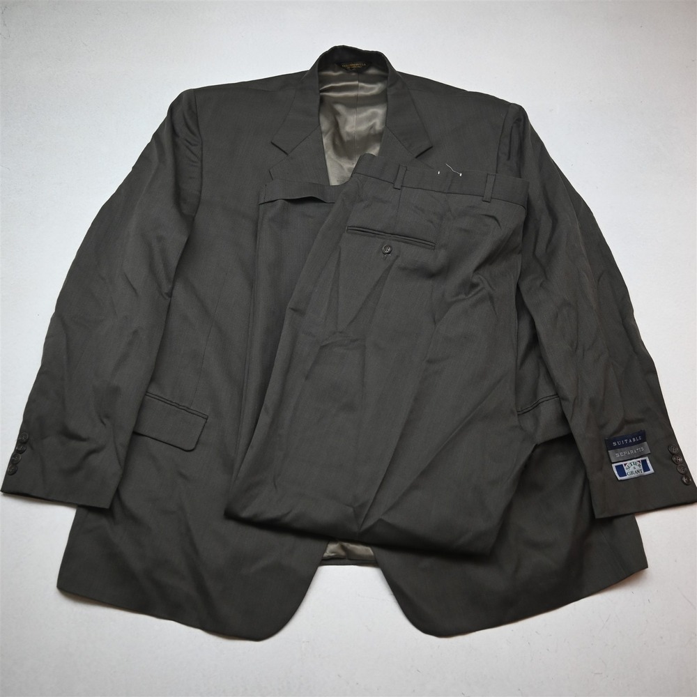 NEW Vtg USA Made 52L 46x32 Green Herringbone Wool Mens Jacket Pants Suit